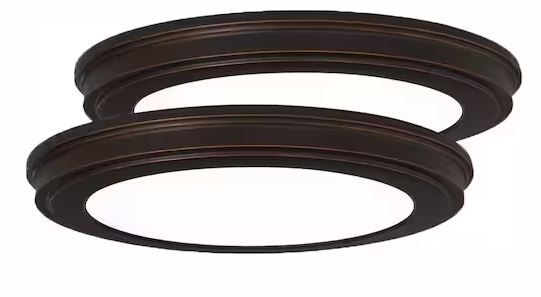 Photo 1 of 13 in. Oil Rubbed Bronze Color Changing LED Ceiling Flush Mount (2-Pack)