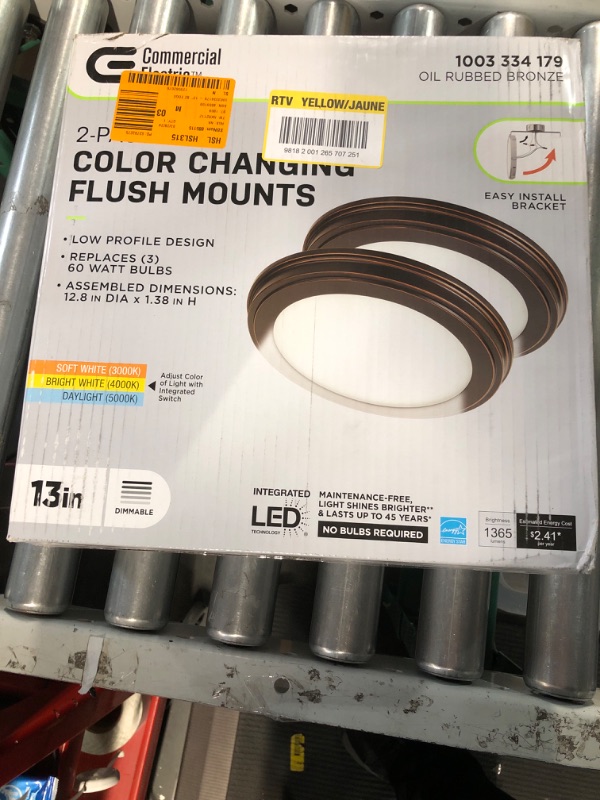 Photo 2 of 13 in. Oil Rubbed Bronze Color Changing LED Ceiling Flush Mount (2-Pack)