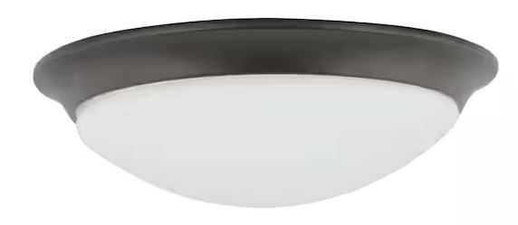 Photo 1 of 11 in. 120-Watt Equivalent Satin Bronze 2700K CCT LED Ceiling Light Flush Mount with Frosted White Glass Shade