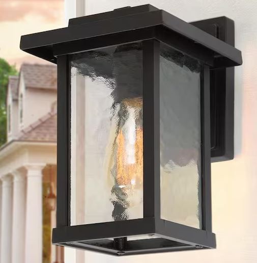 Photo 1 of **OPENED FOR INSPECTION
1-Light Black Modern Farmhouse Outdoor Wall Lantern Sconce with Water Glass Shade