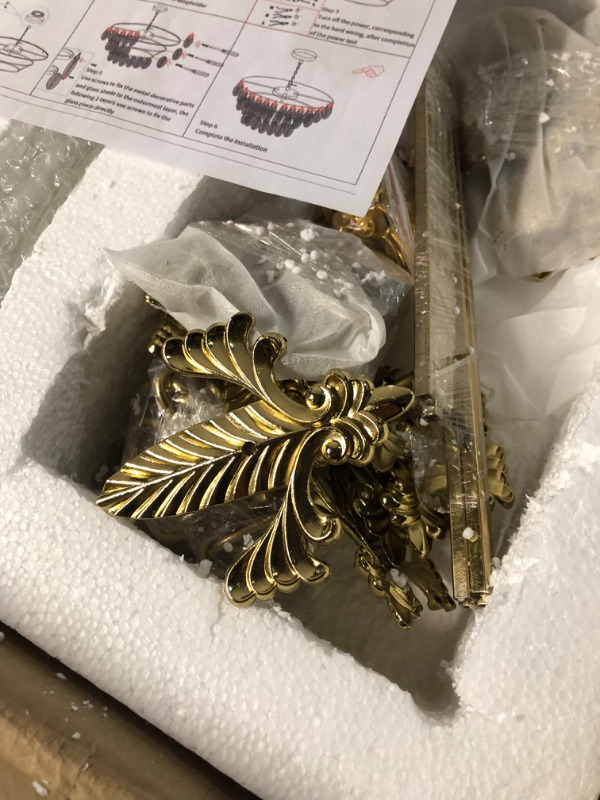 Photo 1 of Modern Large Chandeliers, 4-Layer Gold Crystal Glass Chandelier, 12 Light Round Antique Pendant Light, 31.5 inches