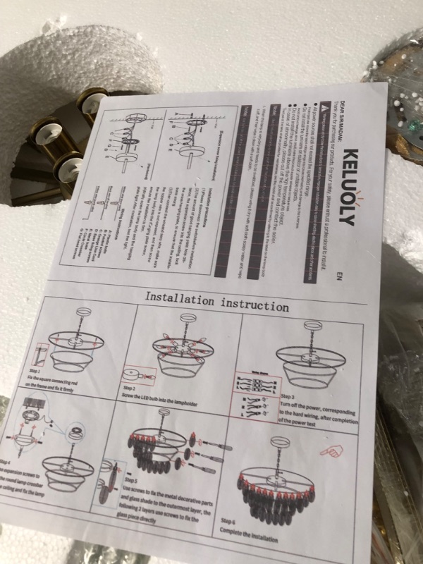 Photo 1 of Modern Large Chandeliers, 4-Layer Gold Crystal Glass Chandelier, 12 Light Round Antique Pendant Light, 31.5 inches
