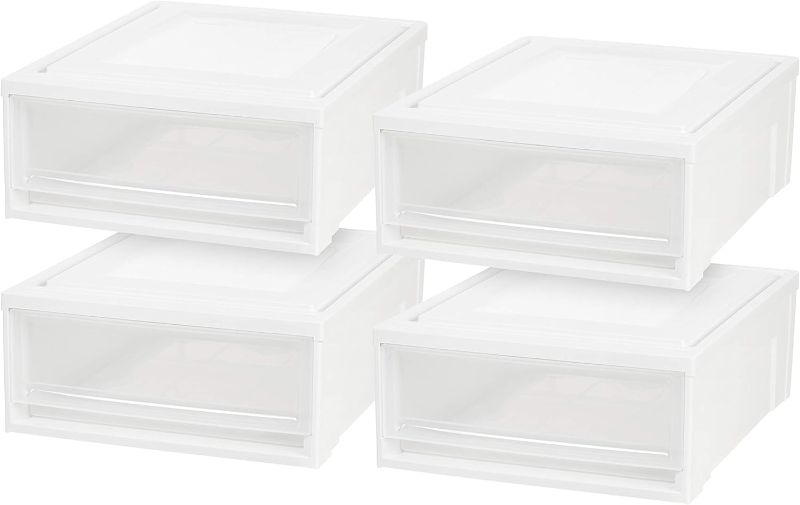 Photo 1 of IRIS USA, Inc. 591059 IRIS USA, BC-500S, Shallow Box Chest Drawer, 4 Pack, White, 22 Quart