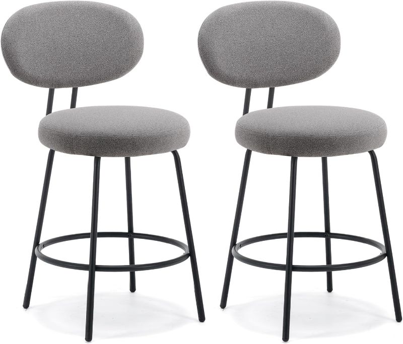 Photo 1 of COLAMY Bar Stools Set of 2, 24 Inch Upholstered Fabric - Gray