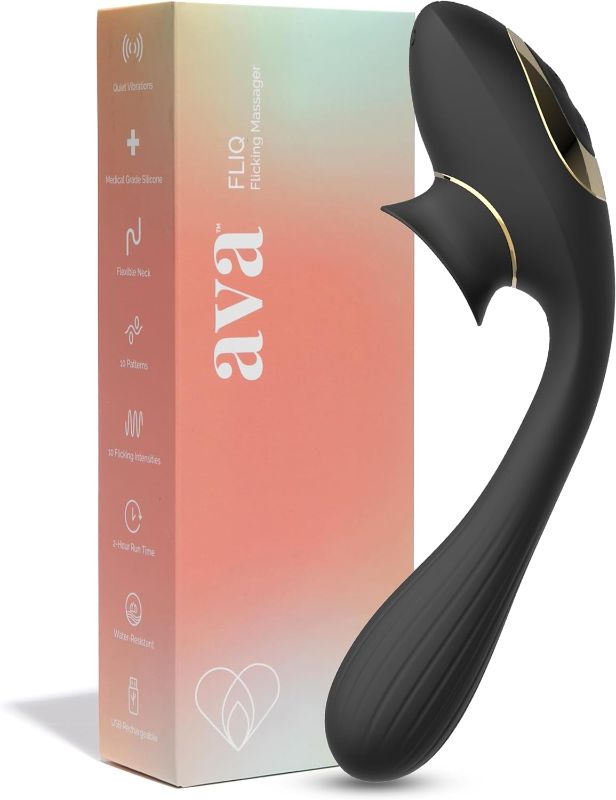 Photo 1 of Ava FLIQ Bending Dual-Function Vibrator Wand [Sex Toys for Women] Personal Massager | Double-Ended Vibrator | 10 Vibrations & 10 Flicking Patterns | G Spot Vibrator Adult Toys | Gifts for Women- BLACK