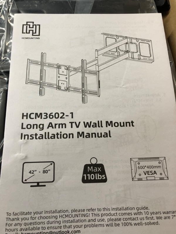 Photo 2 of *SEE NOTES* HCMOUNTING Long Arm TV Wall Mount for 42-80 inch TVs, Full Motion TV Mount with 43 inch Extension Articulating Arms, Swivel and Tilt Wall Mount TV Bracket, Holds up to 110 lbs, Max VESA 600x400mm