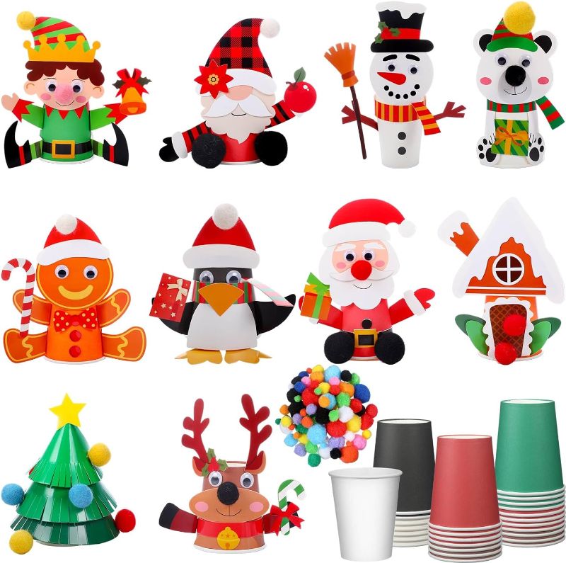 Photo 1 of Capoda Christmas Arts and Crafts Make Your Own Christmas Paper Cups for Boys Girls Santa Elk Gingerbread Christmas DIY Craft Kit for Xmas Birthday Party Favors Holiday Supplies