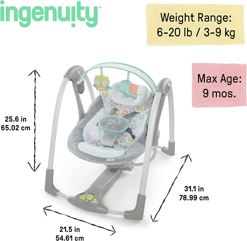 Photo 4 of (READ FULL POST) Ingenuity 5-Speed Portable Baby Swing with Music, Nature Sounds & Battery-Saving Technology 