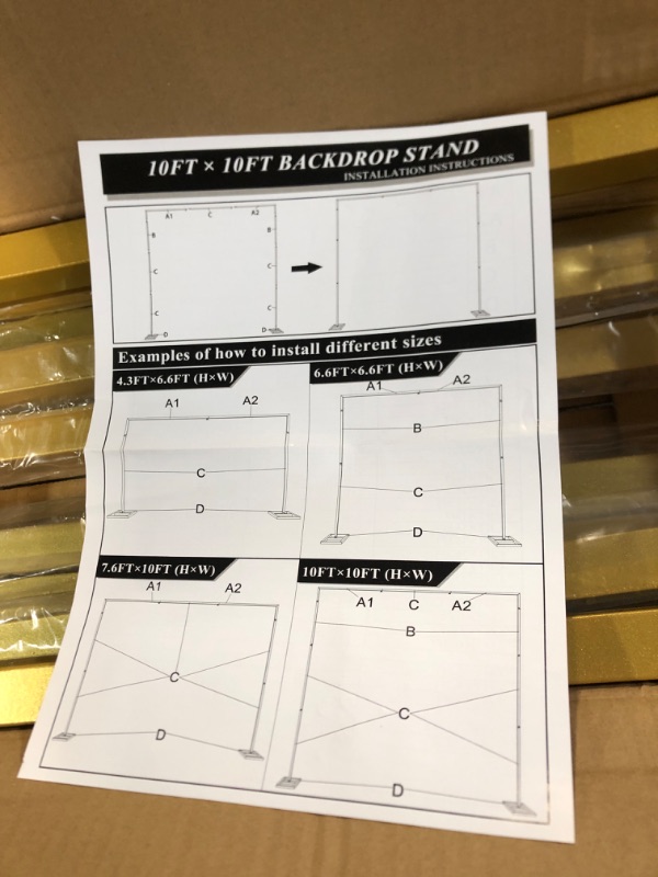 Photo 2 of Fomcet 10FT x 10FT Backdrop Stand Heavy Duty with Base, Gold Portable Adjustable Pipe 10 x 10 FT(HxW) 10FT-Gold-F