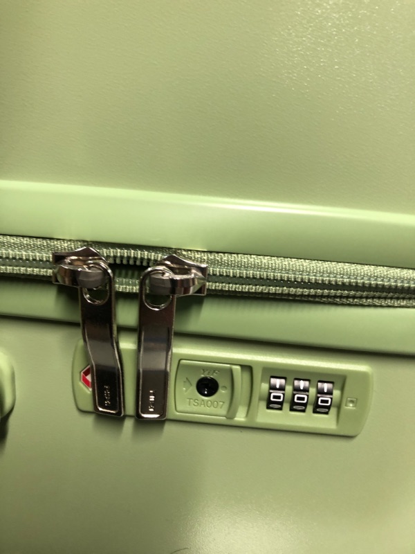 Photo 2 of ***USED - NO PACKAGING - DEFAULT CODE IS 0-0-0***
Suitcase Luggage with Spinner Wheels, Mixi Hardside Rolling Suitcase PC with Cover Avacado Green, 22 Inches