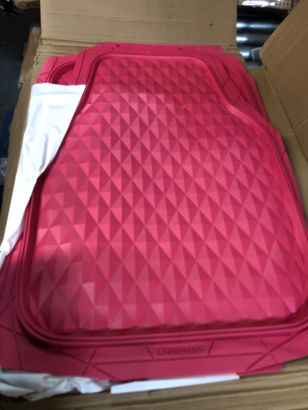 Photo 2 of CAR PASS Heavy Duty Rubber Car Mats, Deep Dish All-Weather Floor Mat for Car Full Set Durable [3PCS] Pink