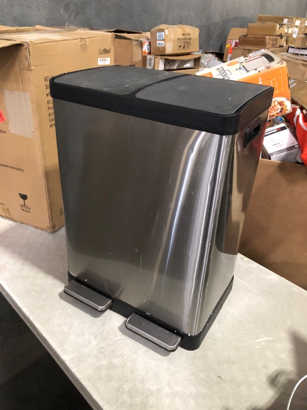 Photo 10 of ***HEAVILY USED AND DIRTY - DAMAGED - SEE COMMENTS***
iTouchless 16 Gallon Dual Step Trash Can & Recycle, Stainless Steel Lid and Bin Body