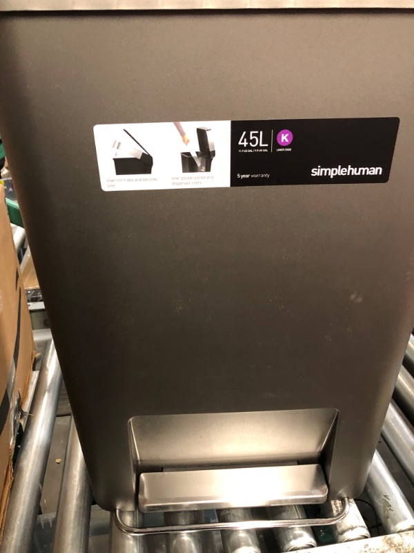 Photo 3 of ***USED - LID MISSING***
simplehuman 45 Liter / 12 Gallon Rectangular Kitchen Step Trash Can with Soft-Close Lid, Grey Plastic