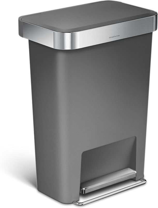 Photo 1 of ***USED - LID MISSING***
simplehuman 45 Liter / 12 Gallon Rectangular Kitchen Step Trash Can with Soft-Close Lid, Grey Plastic