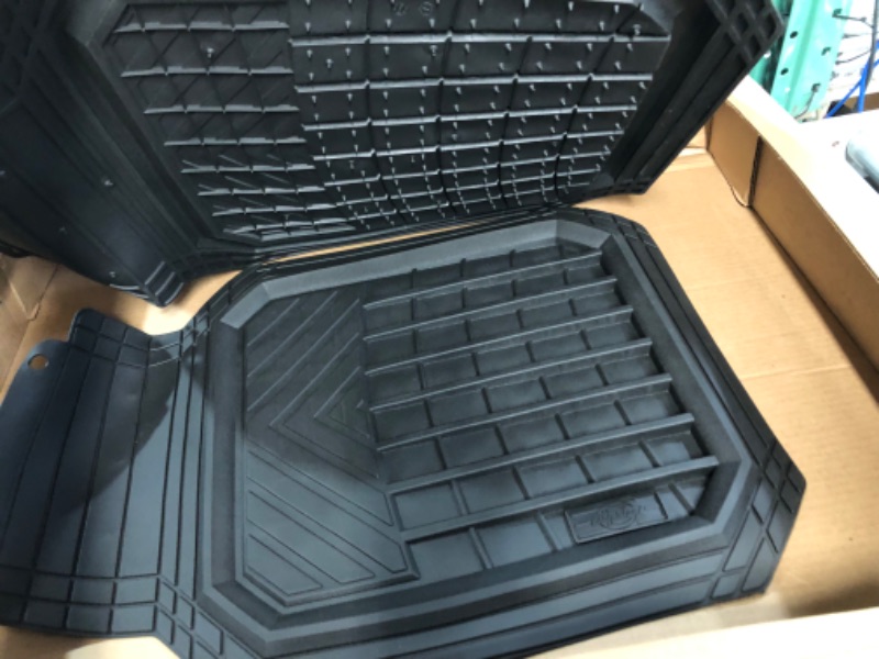 Photo 3 of Dickies® 4-Piece Deep-Tray Floor Mats - Heavy-Duty Protection, Enhanced Spill Containment, Custom Fit for Car, Truck, SUV - Ultimate Interior Safety and Style -(Black) 4-Piece Black Deep-Tray Floor Mats