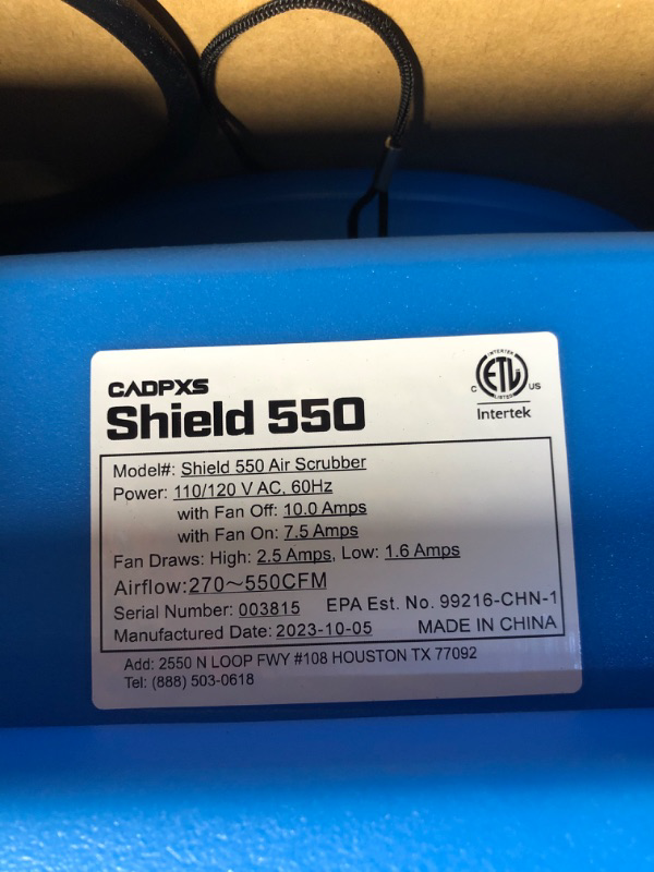 Photo 3 of CADPXS Shield-550 Negative Machine Airbourne Cleaner, Blue