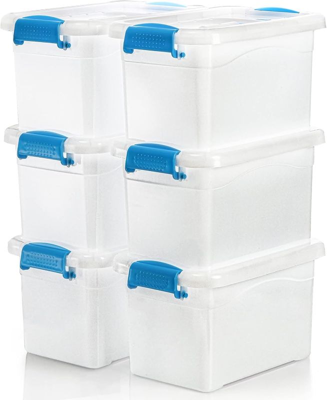 Photo 1 of  6 Quart Plastic Storage Bins with Handles, Small Clear Lidded Storage Bins, 6 Packs