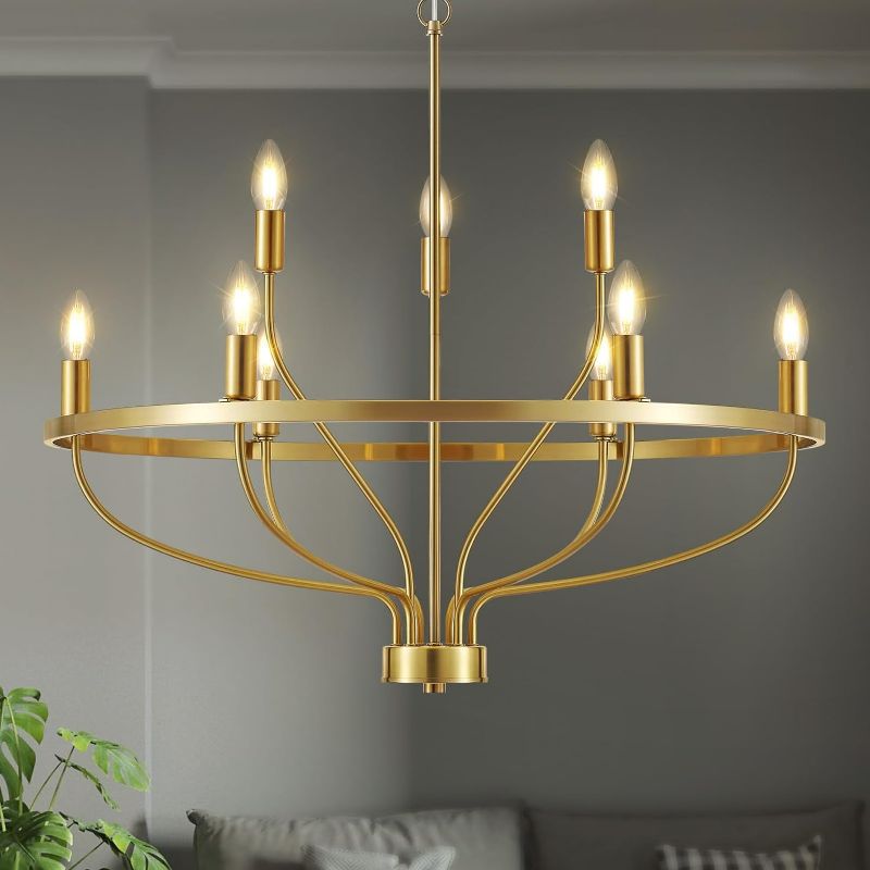 Photo 1 of (READ FULL POST) Modern 9-Lights Gold Chandelier Vintage Mid Century 30" Candle Style Modern Chandelier Light Fixture Rustic Farmhosue Golden Chandelier for Dining Room, Kitchen Island, Living Room, Bar, E12

