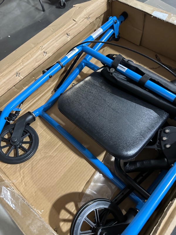 Photo 2 of ***USED - MISSING INSTRUCTIONS - OTHER PARTS LIKELY MISSING AS WELL - UNABLE TO VERIFY FUNCTIONALITY***
Medline Mobility Dependable Steel Rollator Walker, Light Blue, 300 lb. Weight Capacity, 6” Wheels, Adjustable Handle