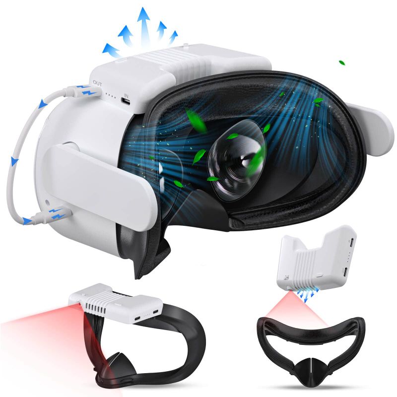 Photo 1 of *READ NOTES*VR Face Pad for Oculus Quest 2, Upgraded Cooling Fan with 3 Cooling Speeds, White and Black 