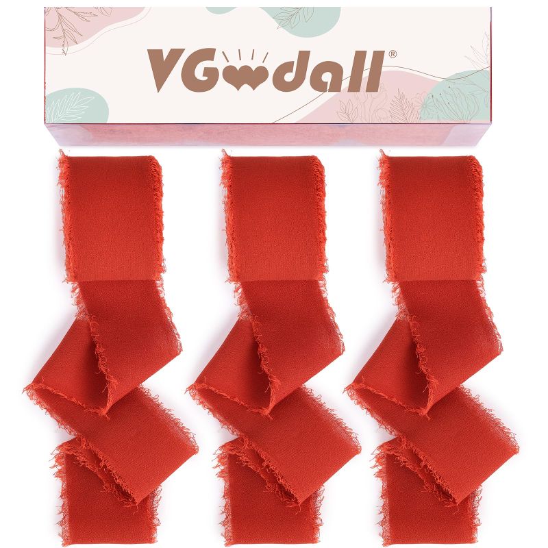 Photo 1 of **BUNDLE 2 PACK NONREFUNDABLE**
VGOODALL Jujube Red Chiffon Ribbon, 3 Rolls 1 pack 
