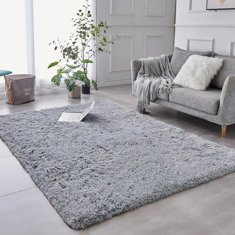 Photo 1 of (READ FULL POST) TABAYON Luxury 6x9 Modern Indoor Home Living Room Area Rugs, Anti-Skid Soft Fluffy Shag Fur Bedroom Rugs for Kids Playroom Decor Grey
