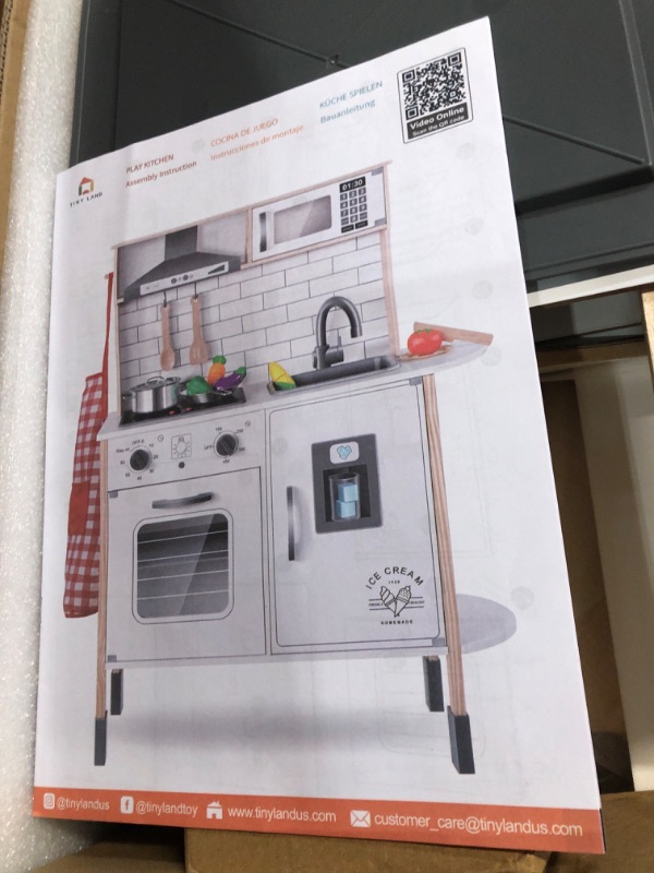 Photo 1 of **POSSIBLY MISSING PARTS PREVIOUSLY OPENED**MINOR DAMAGE**
Tiny Land Play Kitchen for Kids, Wooden with 18 Pcs Toy Food & Cookware Accessories