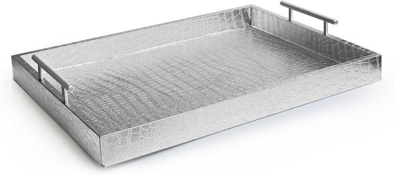 Photo 1 of *LOOKS NEW OPEN FOR EXSPECTION* American Atelier Alligator Tray with Metal Handles, Silver