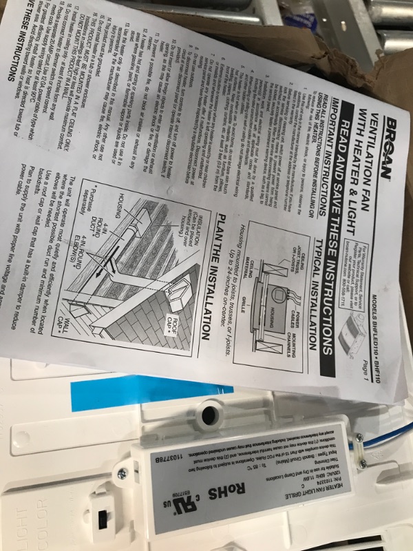 Photo 2 of [READ NOTES]
Broan-NuTone BHFLED110 PowerHeat Bathroom Exhaust Fan, Heater, and LED Light Combination, 110 CFM LED 110 CFM Fan and Heater