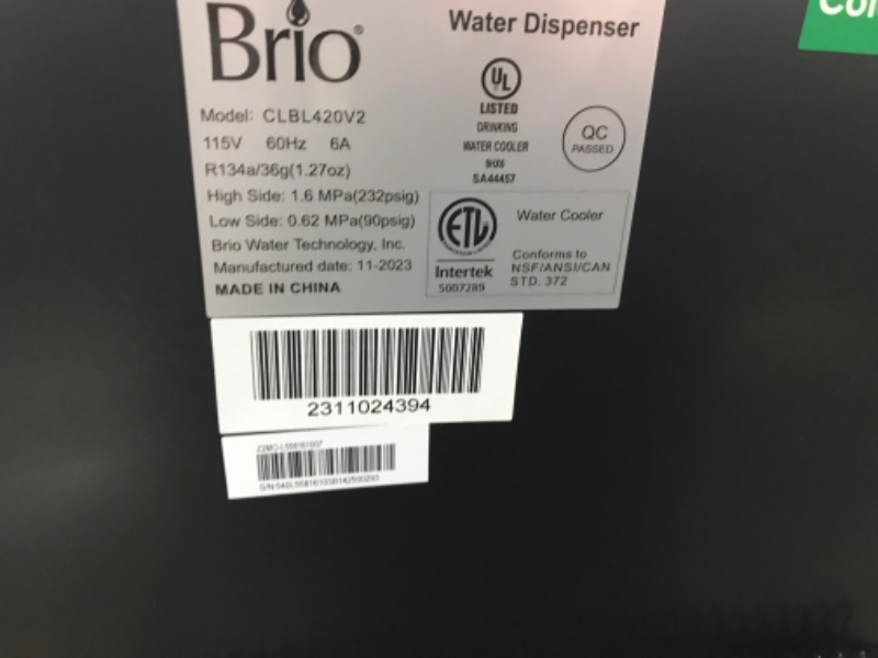 Photo 3 of **PARTS ONLY/NON-REFUNDABLE***
Brio Bottom Loading Water Cooler Dispenser for 5 Gallon Bottles - 3 Temperatures with Hot, Room & Cold Spouts, Child Safety Lock, LED Display with Empty Bottle Alert, Stainless Steel
