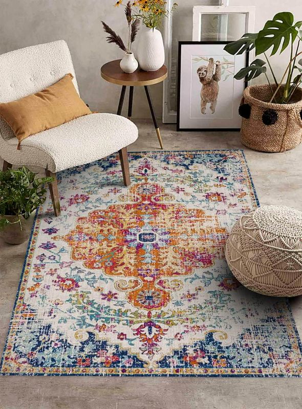 Photo 1 of (READ FULL POST) Bohemian Medallion Area Rug, 3x5 Washable Rug Non-Slip Low Pile Vintage Floral Kitchen Rug Persian Oriental Throw Rugs Doormat Small Carpet for Kitchen Bedroom Bathroom Entry
