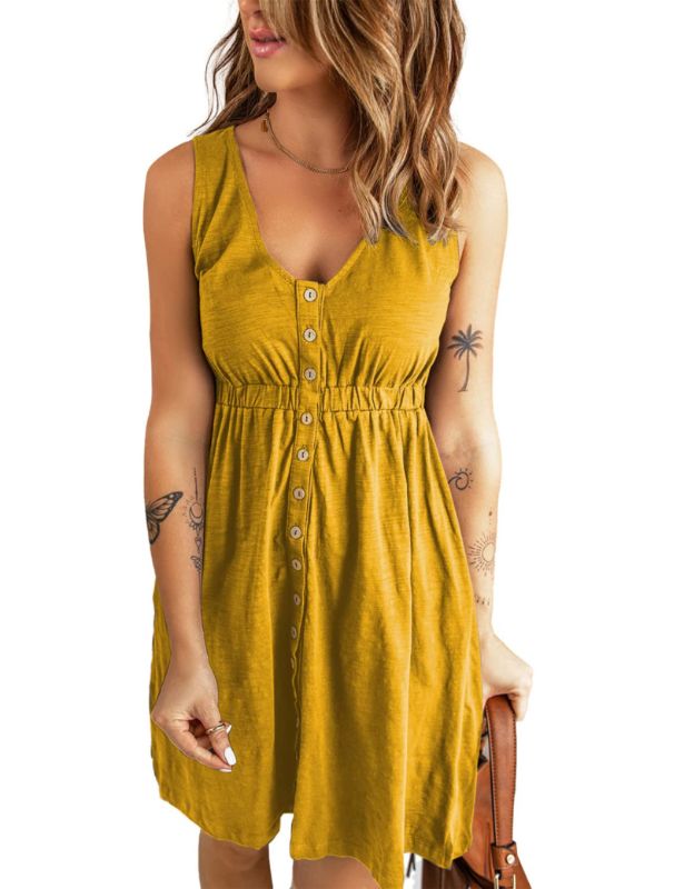 Photo 1 of ANGGREK Summer Dresses for Women Casual Sleeveless Yellow X-Large