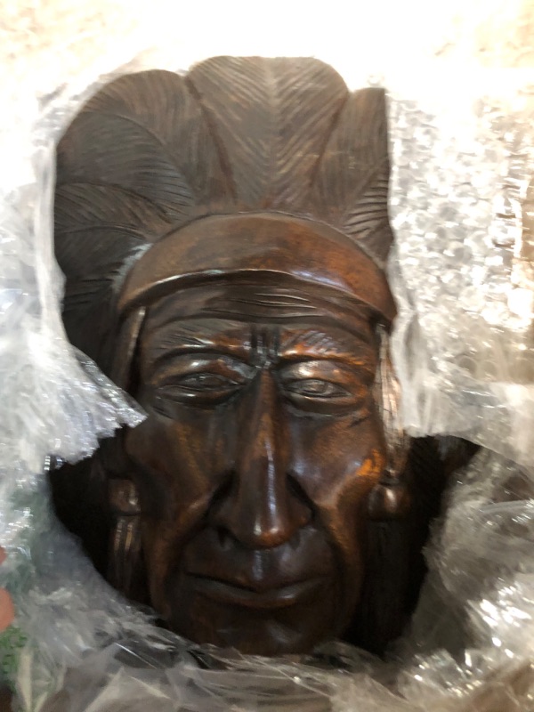 Photo 2 of Land of Simple Treasures Wooden Cigar Store Indian Chief Statue Bust Head - Cowboy Western Art - Hand Carved  (Cherokee)