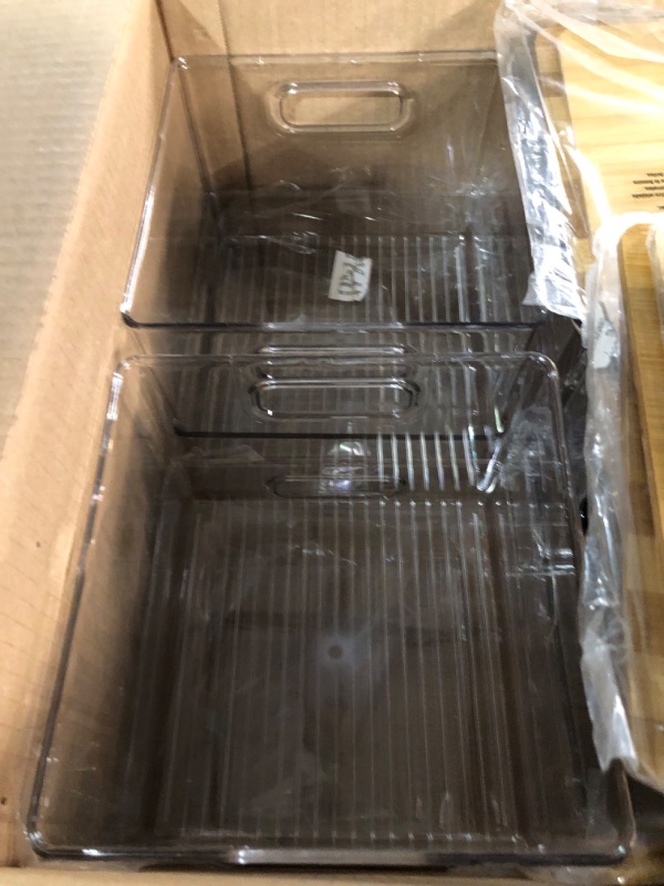 Photo 1 of mDesign Plastic Stackable Kitchen Pantry Cabinet, Food Storage Bin Box with Handles, Lid - 4 Pack - Clear/Bamboo Lid 8 x 8 x 6 Pack of 4