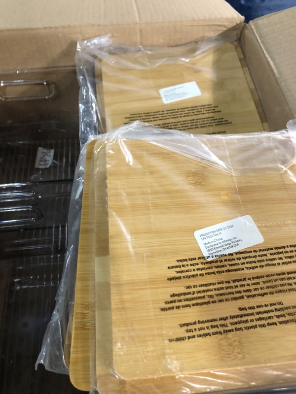 Photo 1 of mDesign Plastic Stackable Kitchen Pantry Cabinet, Food Storage Bin Box with Handles, Lid - 4 Pack - Clear/Bamboo Lid 8 x 8 x 6 Pack of 4