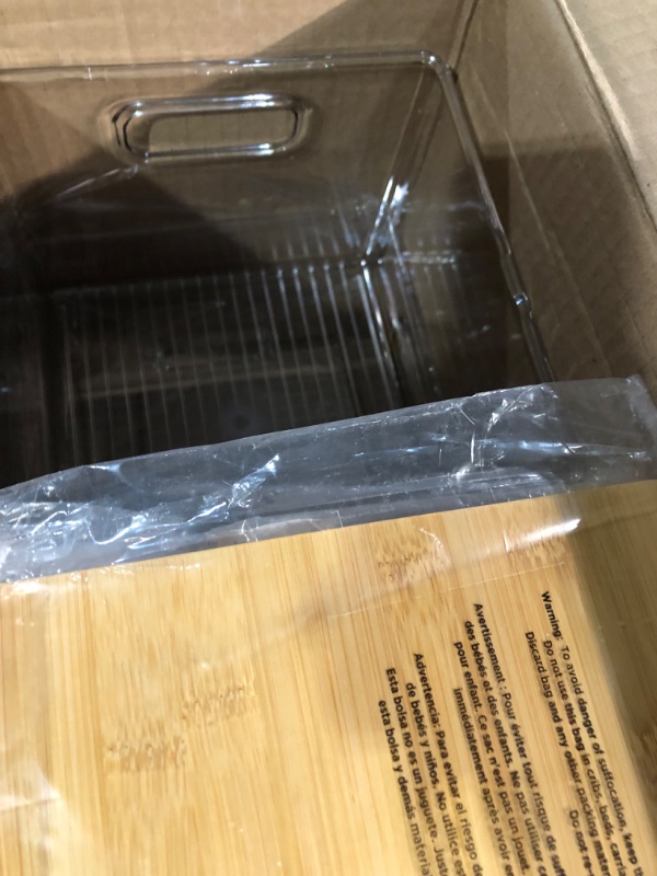 Photo 1 of mDesign Plastic Stackable Kitchen Pantry Cabinet, Food Storage Bin Box with Handles, Lid - 4 Pack - Clear/Bamboo Lid 8 x 8 x 6 Pack of 4