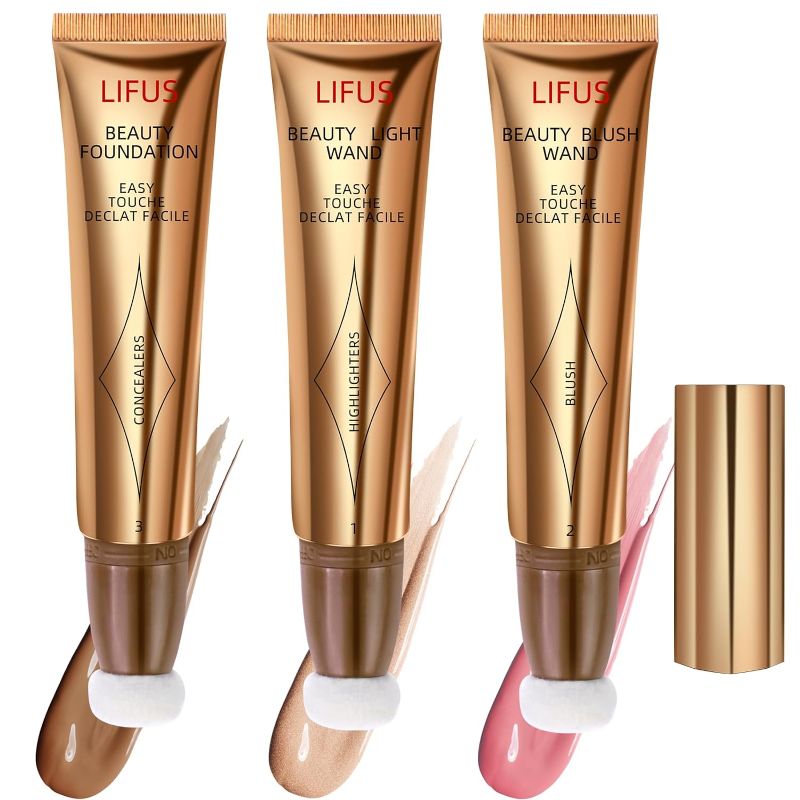 Photo 1 of (NON REFUNDABLE BUNDLE)
LIFUS Beauty Wand Makeup Set - Face Liquid Cream Contour Highlighter Bronzer Blush Stick with Cushion Applicator - Lightweight, blendable, Natural, Long-Lasting, and Easy to Apply (2pack bundle/6 total)