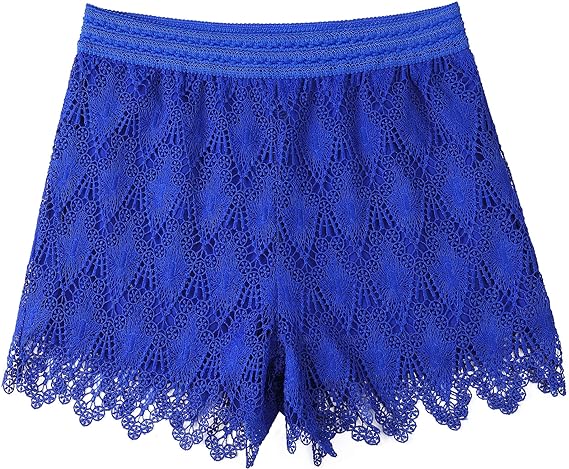 Photo 1 of KGYA Women's Sexy Short Inseam Elastic High Waisted Summer Beach Crochet Lace Shorts Blue 0-2 XL