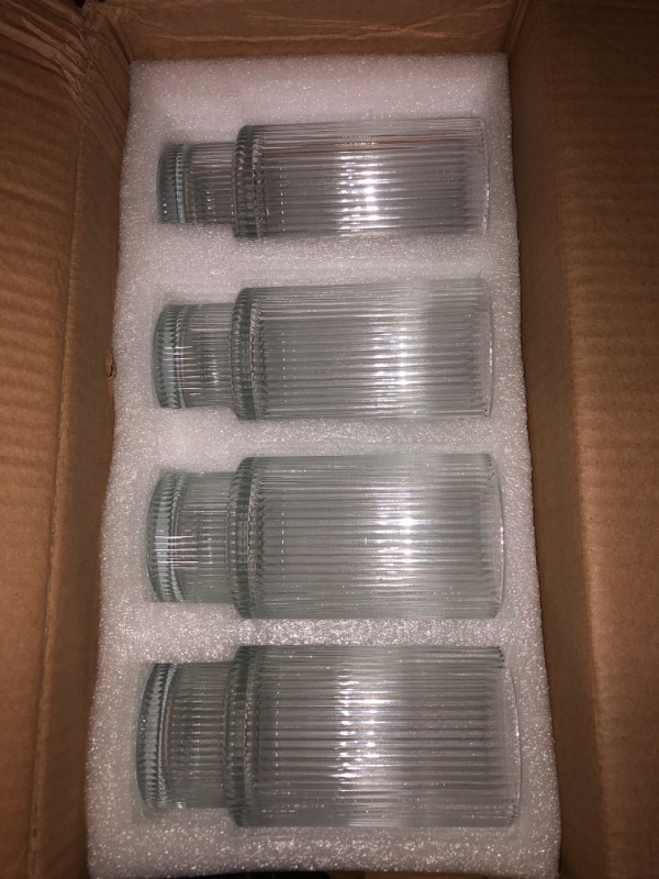 Photo 2 of (READ FULL POST) ALINK Glass Cups with Straws, 12 OZ Ribbed Glassware Drinking Glasses Set of 4, Fluted Iced Coffee Cups, Origami Style Ridged Tumbler for Coocktail, Whiskey, Beer - 2 Brush
