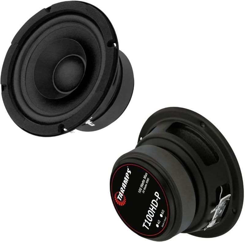 Photo 1 of Taramp's 4" T 100HD-P at 8 Ohms Loudspeaker 50 Watts RMS Power 100 Watts MAX Power Full Range, Reproducing Bass, Mid and High, with Aluminium dust Cap (Black) Sold in Pairs