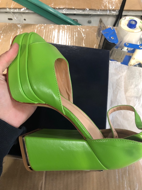 Photo 3 of  Womens High Block Platform Heel Peep Toe Ankle Strap Sandals Buckle Prom Dress Shoes (US9 Bright Green)