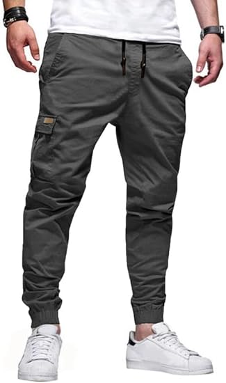 Photo 1 of JMIERR Mens Casual Joggers Pants - Cotton Elasticated Waistband Chino Cargo Pants Hiking Outdoor Twill Track Jogging Pants XL Gray