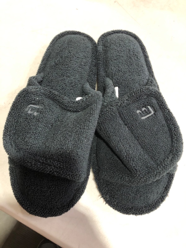 Photo 2 of LongBay Women's Open Toe Slippers Memory Foam Adjustable Bedroom House Shoes for Indoor 9-10 Black