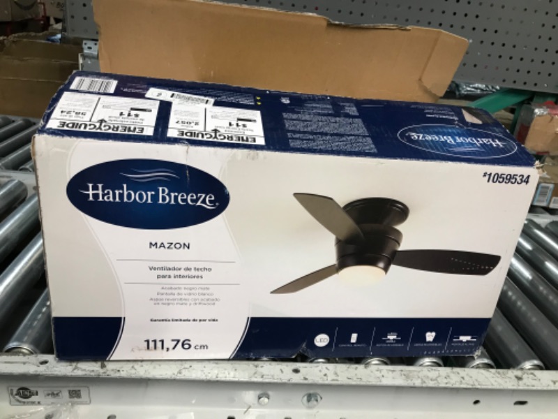 Photo 2 of Harbor Breeze Mazon 44-in Black LED Indoor Flush Mount Ceiling Fan with Light