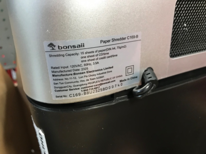 Photo 1 of Bonsaii 15-Sheet Office Paper Shredder, 40 Mins Heavy Duty Shredder for Home Office, Crosscut Shreder with Anti-Jam System & P-4 High Security Supports CD/Credit Cards/Staple,5 Gal Pullout Bin C169-B 1 5 Sheet-40 mins
