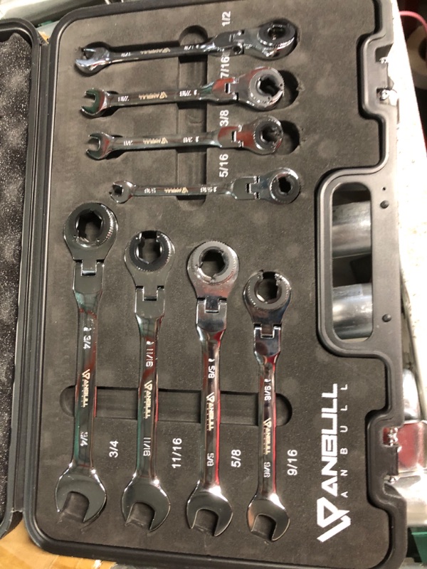 Photo 2 of (READ FULL POST) Anbull SAE Ratcheting Wrench Set with Open Flex-head 72 Gears CR-V Chrome Vanadium Steel 8PCS-SAE