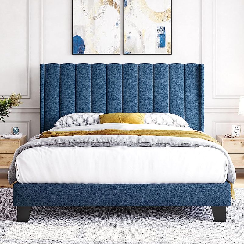 Photo 1 of  Queen Bed Frame Upholstered Platform Bed with Fabric Headboard