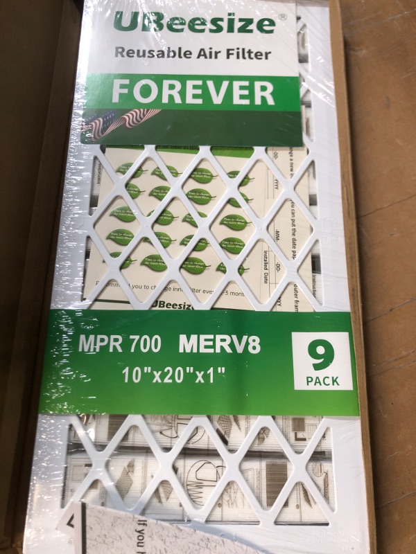 Photo 2 of UBeesize New Reusable Air Filter 10x20x1 (9-Pack) MERV 8 MPR 700 AC/HVAC Furnace Air Filters (Actual Size: 9.50 x 19.50 x 0.75 Inches) 1x Reusable Plastic Frame+9 x Filter Replacements 10x20x1 1 frame + 9 Filters MERV8