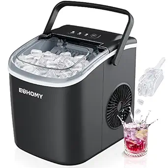 Photo 1 of ***USED - POWERS ON - UNABLE TO TEST FURTHER***
EUHOMY Countertop Ice Maker Machine with Handle, 26lbs in 24Hrs, 9 Ice Cubes Ready in 6 Mins, Auto-Cleaning Portable Ice Maker with Basket and Scoop, for Home/Kitchen/Camping/RV. (Black)