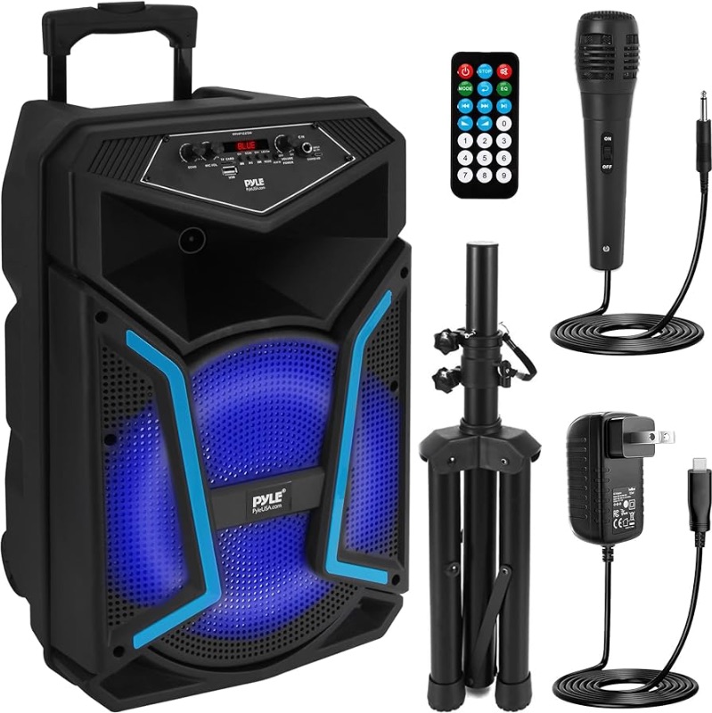 Photo 1 of Pyle Portable Bluetooth PA Speaker System - 800W Outdoor Bluetooth Speaker Portable PA System w/ Microphone In, Party Lights,